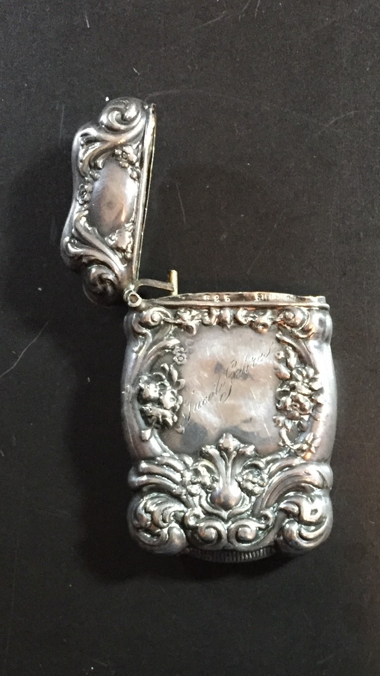 Antique 1905 Sterling Silver Repousse Floral Art Nouveau Match Safe Vesta