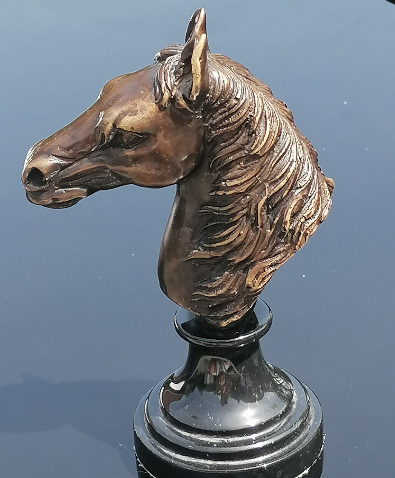 Incredible Antique Horse Head Bronze Figure Sculpture On Marble Base