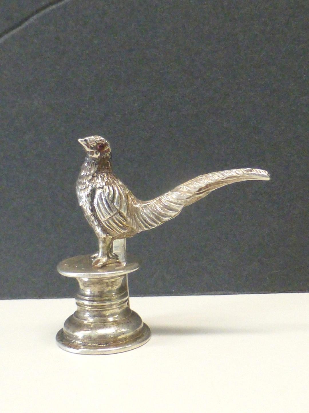 1906 Pheasant Bird Red Gem Eyes William Hunter Sterling Silver Place Card Holder