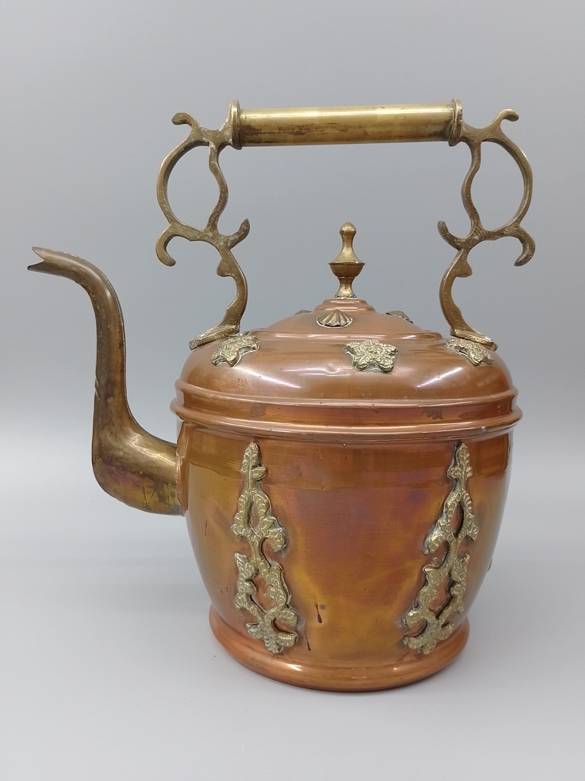 Antique Copper & Brass Kettle Moroccan Large Copper Body Decorative Brass