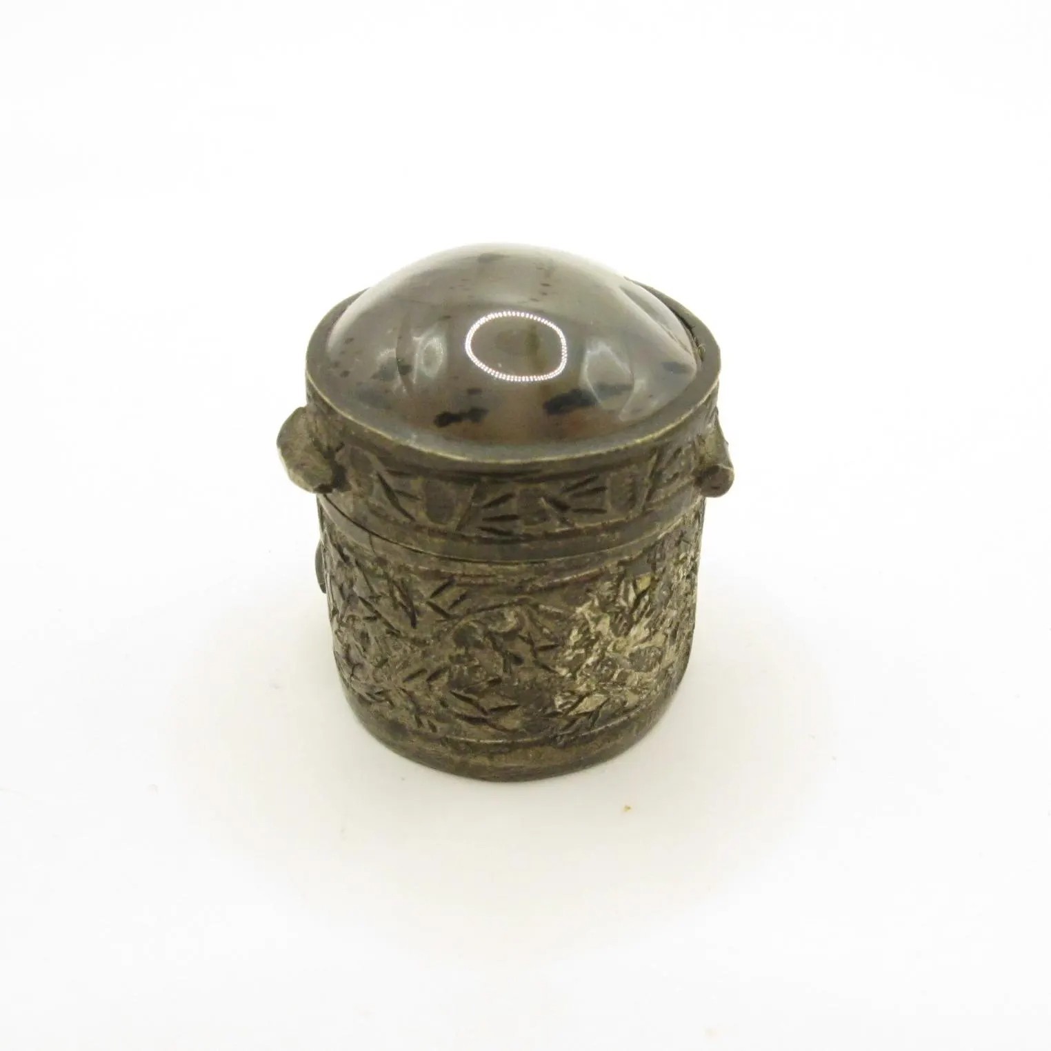 Antique Miniature Agate Snuff Box Coin Box Silvered Metal Trinket c1900