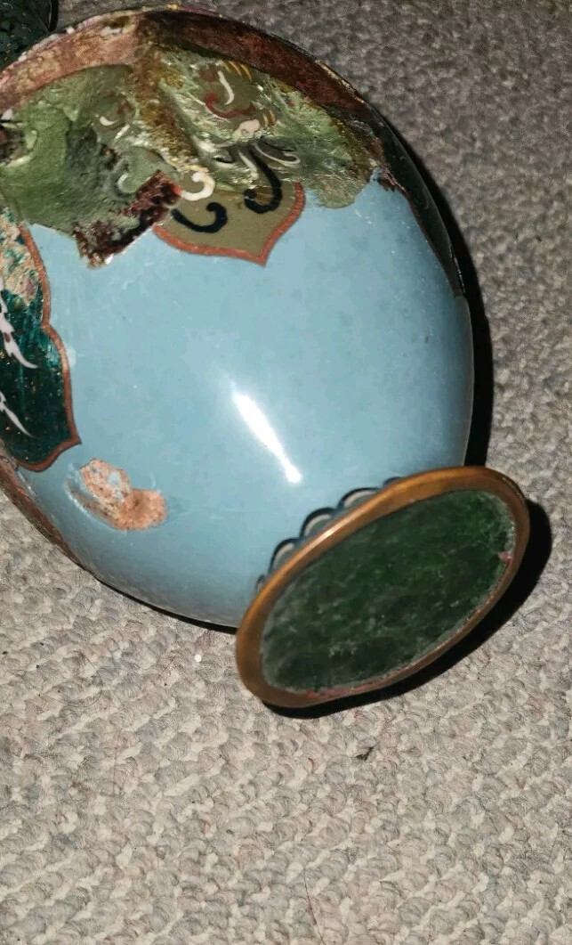 Vintage Old Cloisonne Enamel Flower Vase Bottle Has Damage As Is 13 Inch