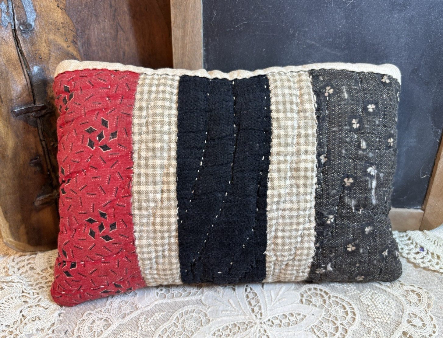 Antique ~ Primitive ~ 1800’s Quilt Doll Pillow ~ Tuck ~ AAFA ~ OOAK