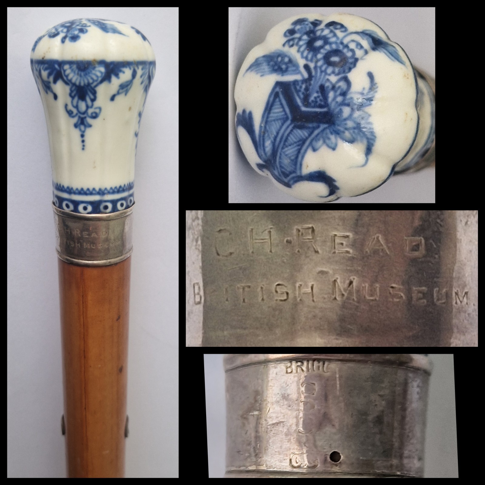 Antique Brigg Walking Cane Saint Cloud Porcelain (CH Read British Museum Curator
