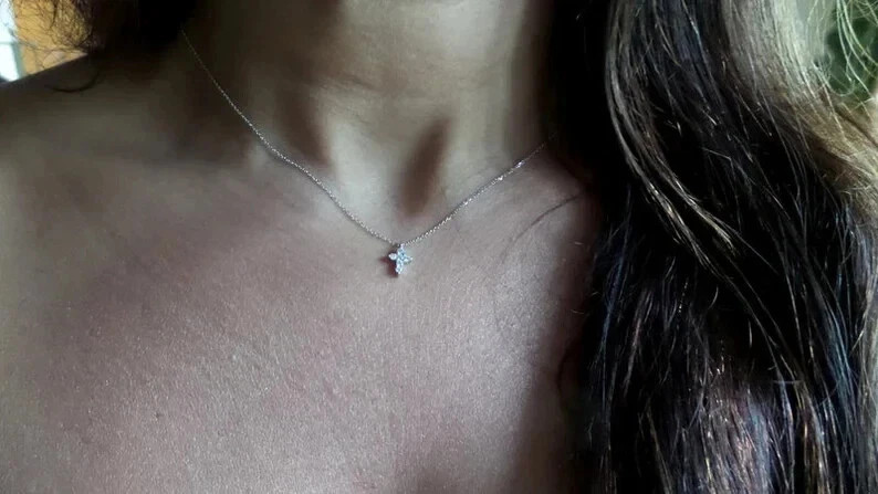 0.5Ct Round Cut Lab-Created Diamond Tiny Cross Pendant 14k White Gold Plated