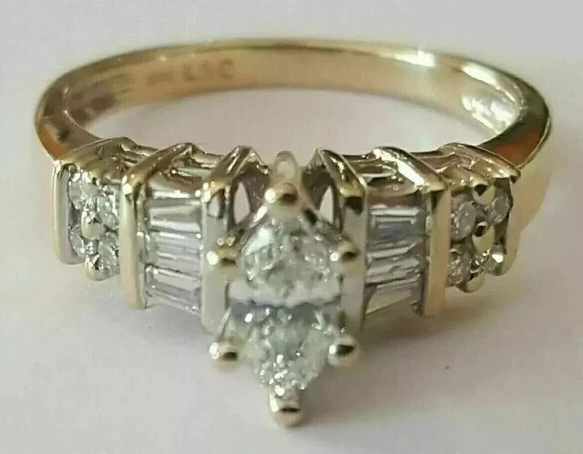 3Ct Marquise Lab Created Diamond Women’s Engagement Ring 14K Yellow Gold Plated