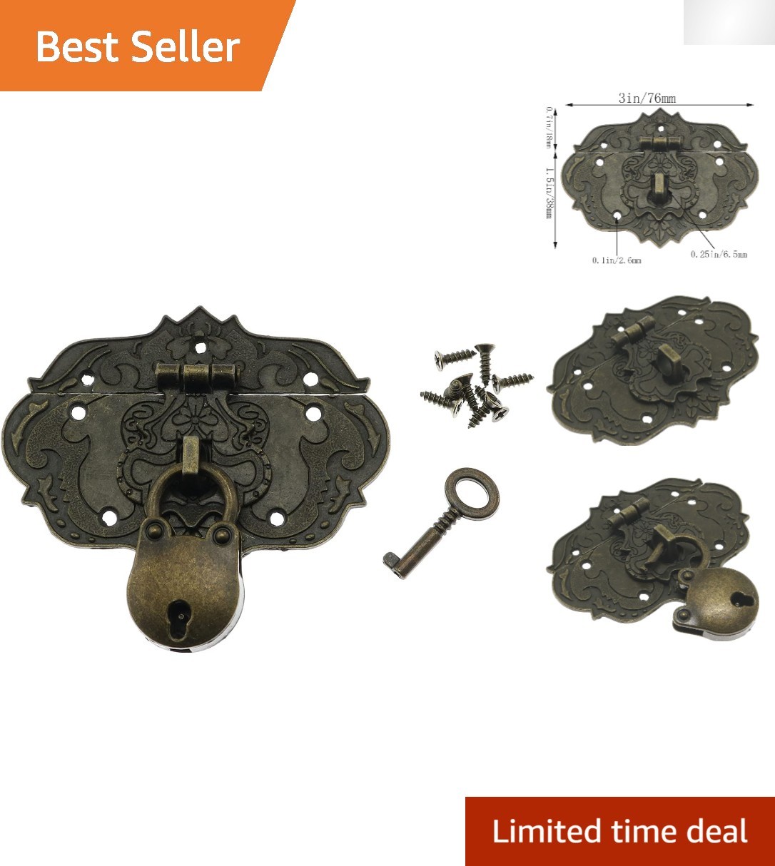 Mini Antique Brass Padlock and Clasp Set – Easy Installation for Vintage Boxes