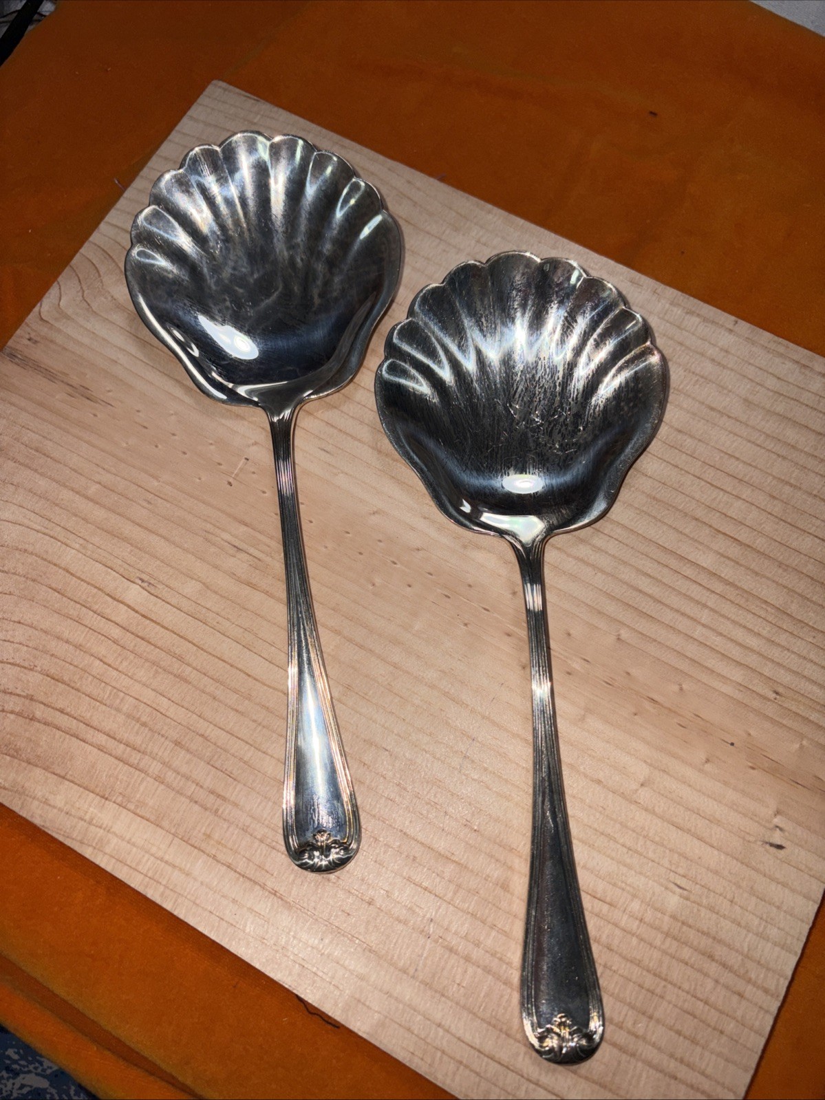 2 Silverplate Gorham Heritage Shell Casserole Serving Spoons 9″ Made In Italy