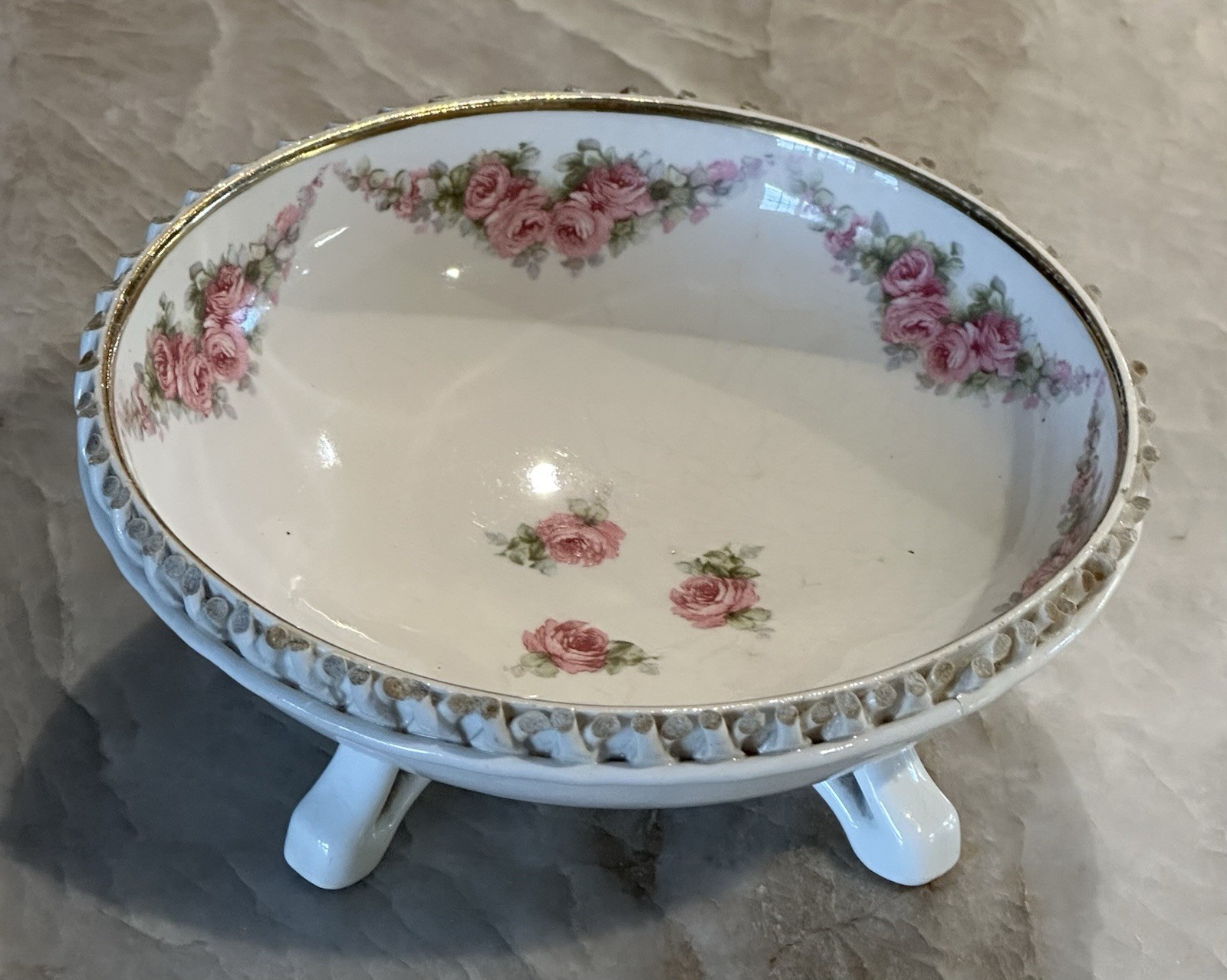 Antique Max Roesler RVR Germany Pre 1920 Victorian Roses Footed Dish Bowl