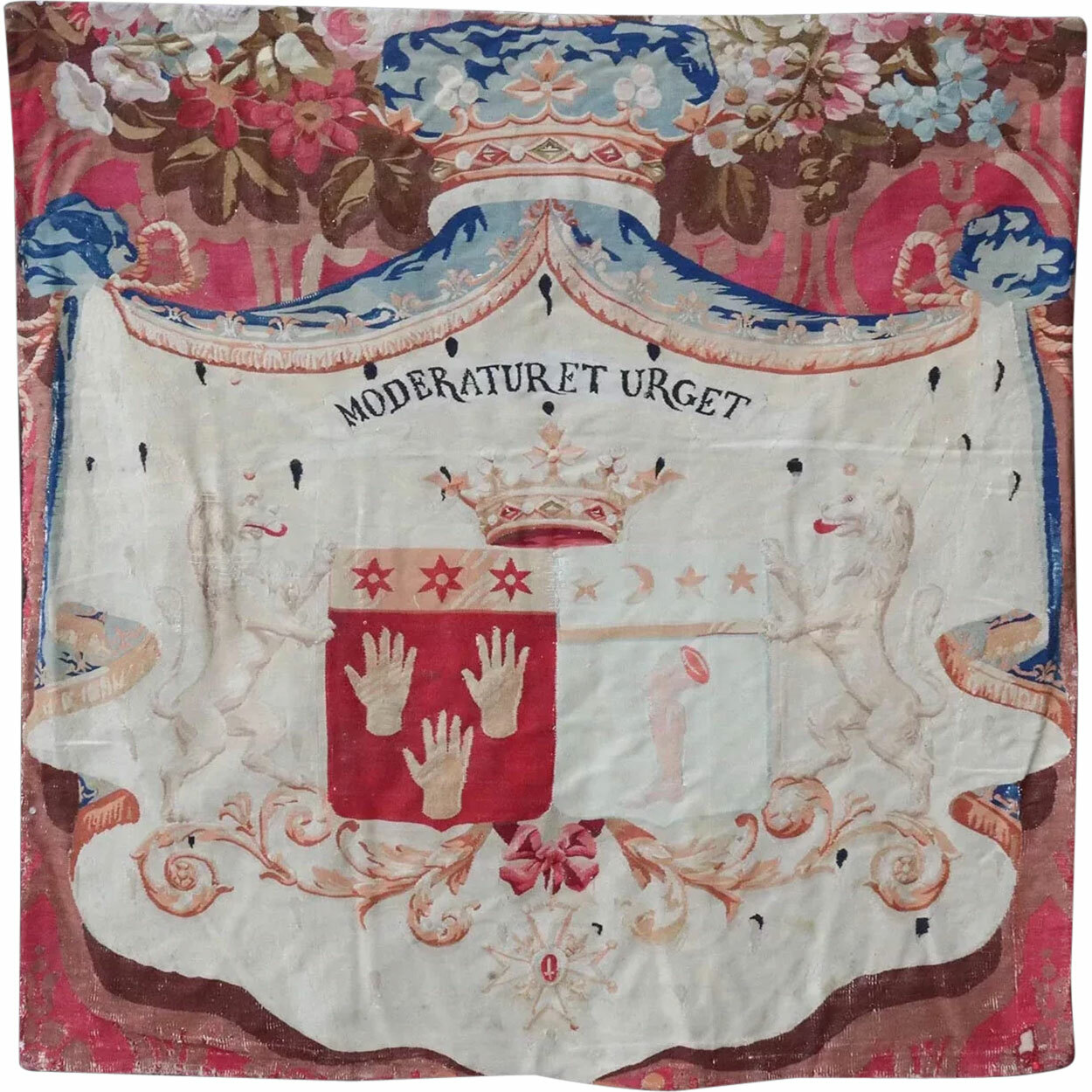 Antique French Chatsworth House Marquis de Boissy Armorial Tapestry c. 1851