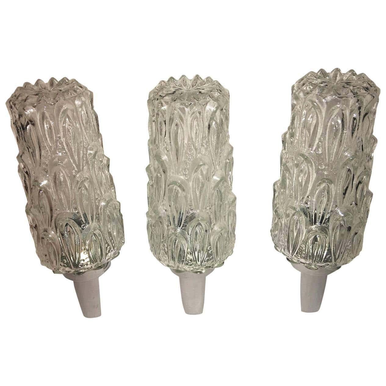 1960s Set of 3 Chrome & Glass Tear Drop Texture Pattern Cylinders Snowflake Top
