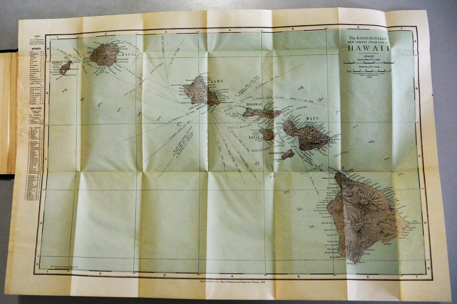 RAND MCNALLY AND COMPANY COLOR MAP OF HAWAII 1912