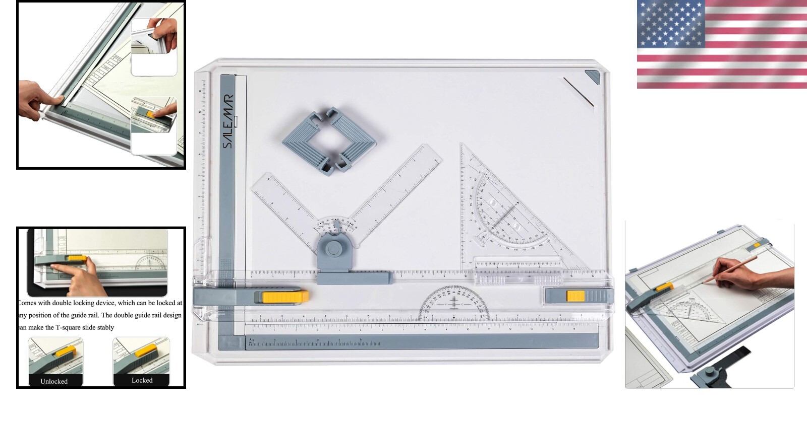 Versatile A3 Drawing Board Workstation with Sliding Ruler & Support Legs
