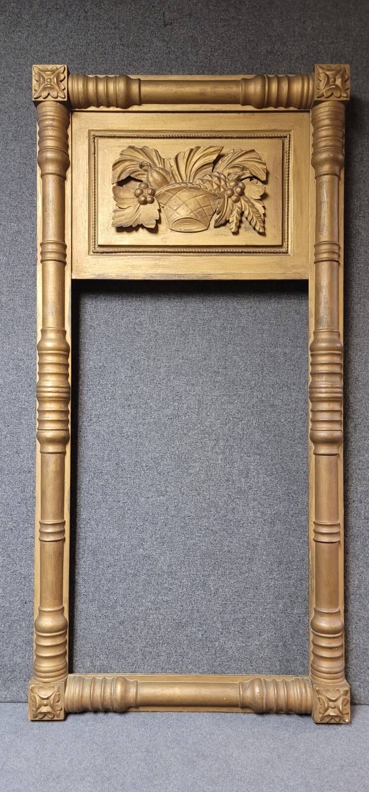 Giltwood Mirror 19th Century Column & Rosette Corners Basket with Fruit Panel