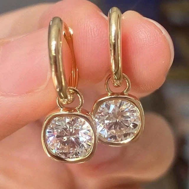2.50Ct Round Cut Lab Created Diamond Drop Dangle Earrings 14K Yellow Gold Plated