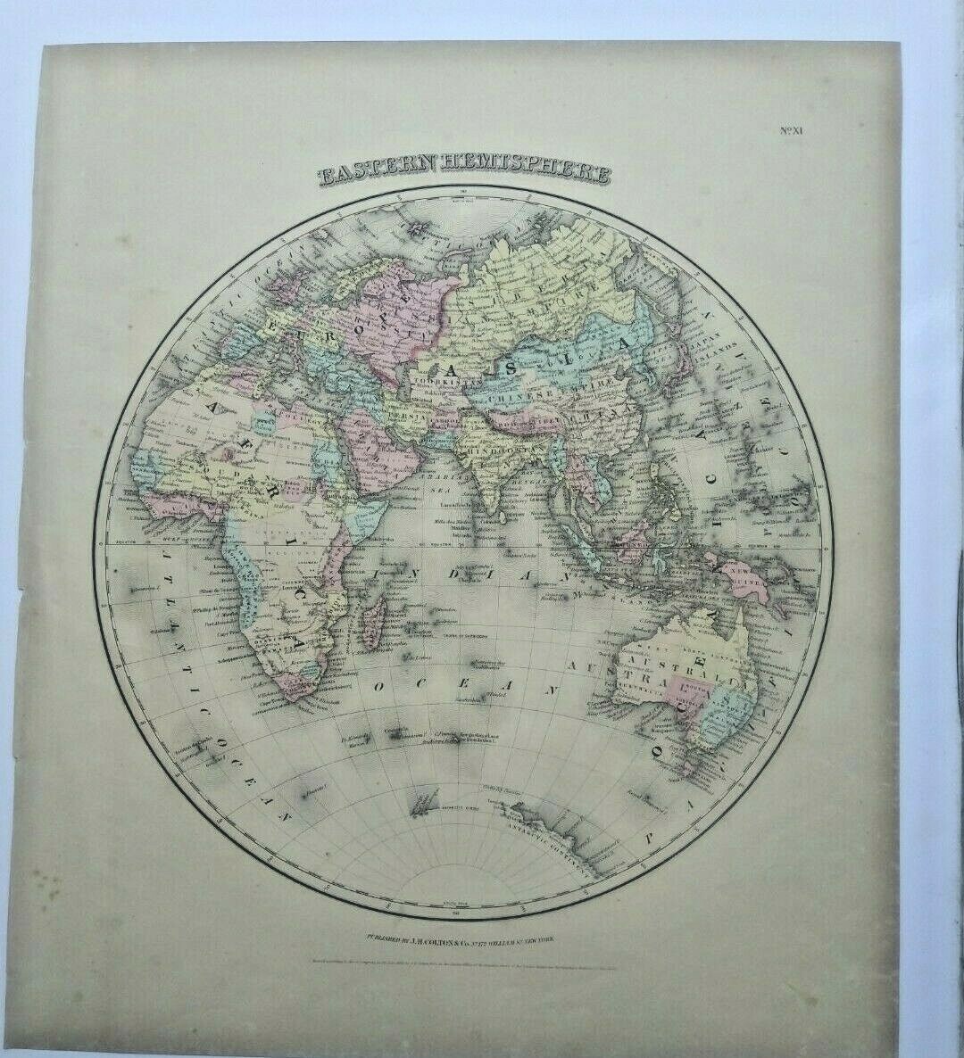 Antique Map Eastern Hemisphere 1856 Colton’s Maps 1st edition