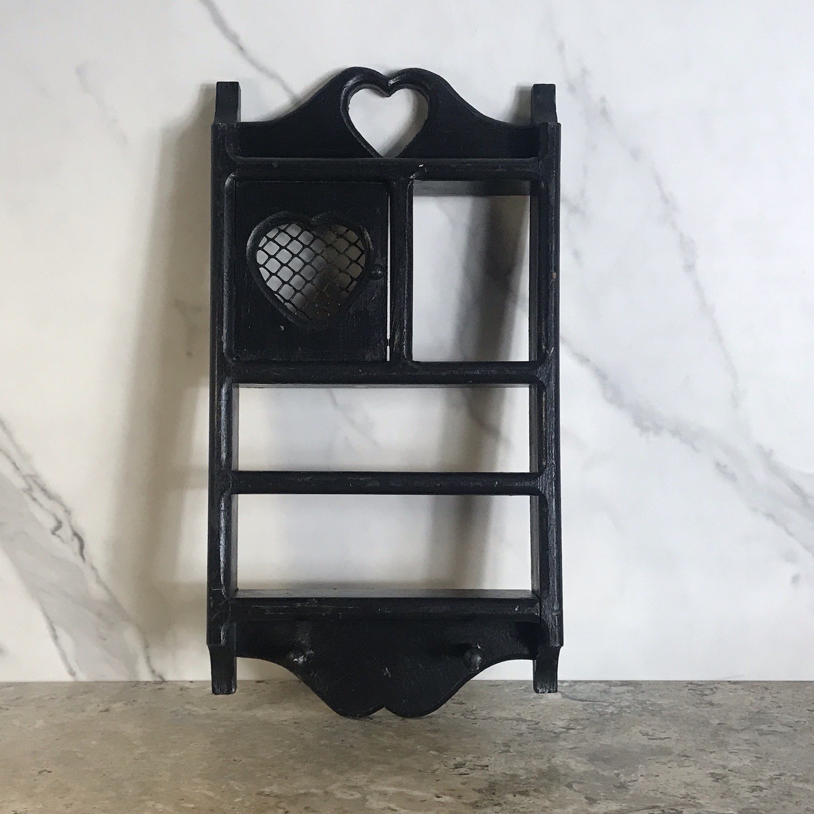 RUSTIC SMALL BLACK WOODEN HEART SHADOW BOX GRANDMA CORE DECOR WALL HANGING