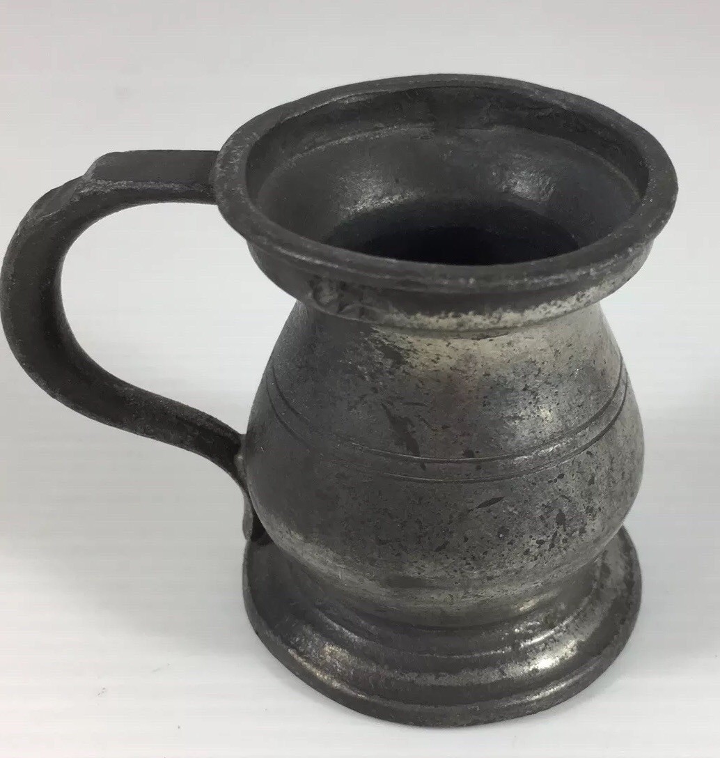 Antique Small Pewter 1/16 Pint Measure 5cm In Height