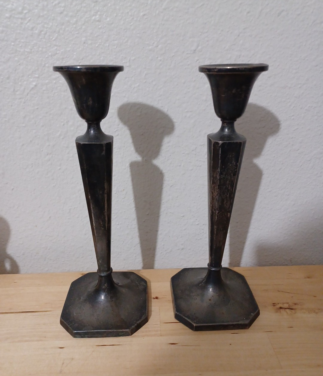 LOT OF 2 B & M Sterling Silver CandlestickS Vintage Octagon Bass 10″ tall
