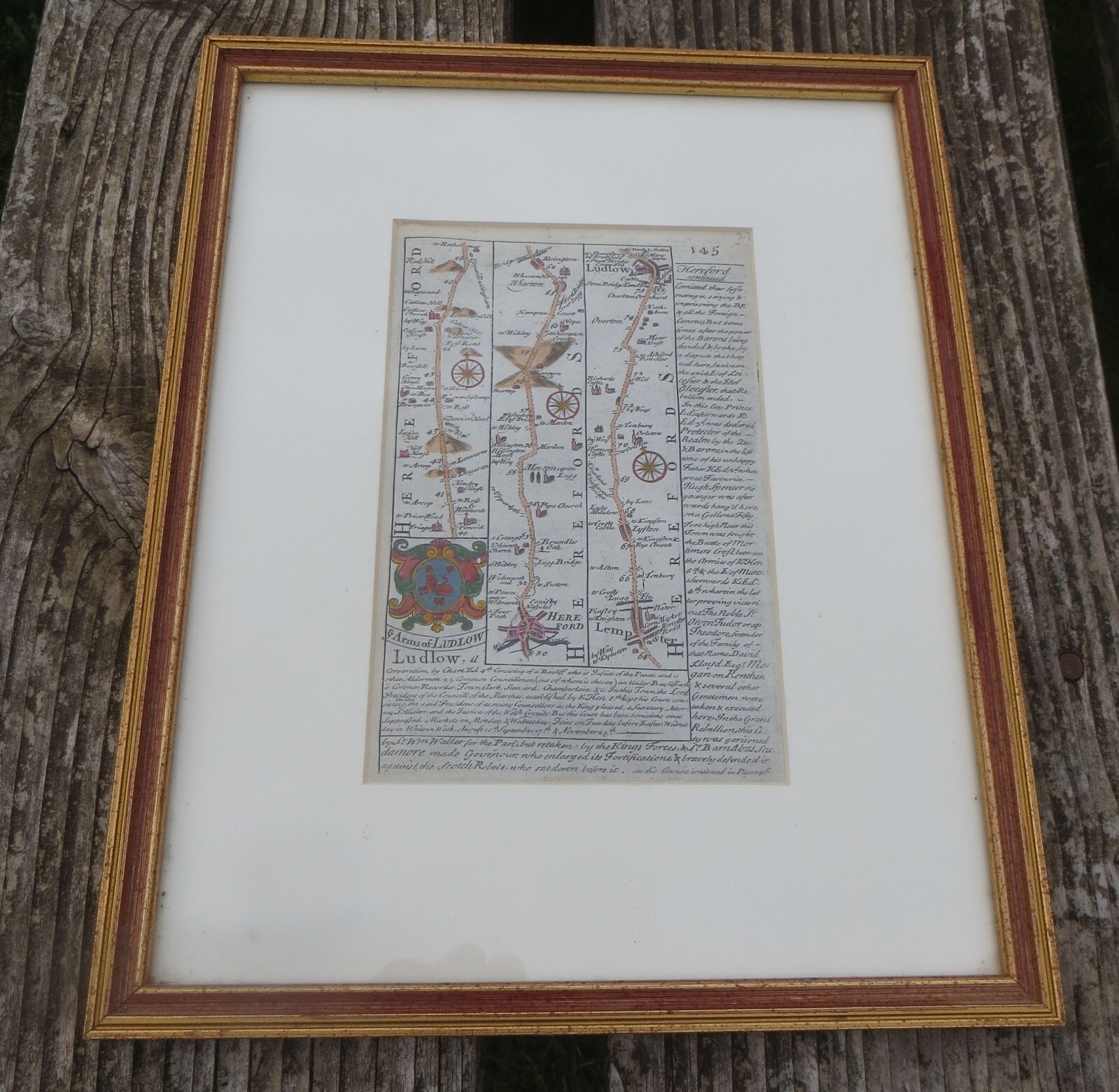 18th C Owen & Bowen Framed Map: Road From Hereford – Ludlow Shrewsbury 145/146