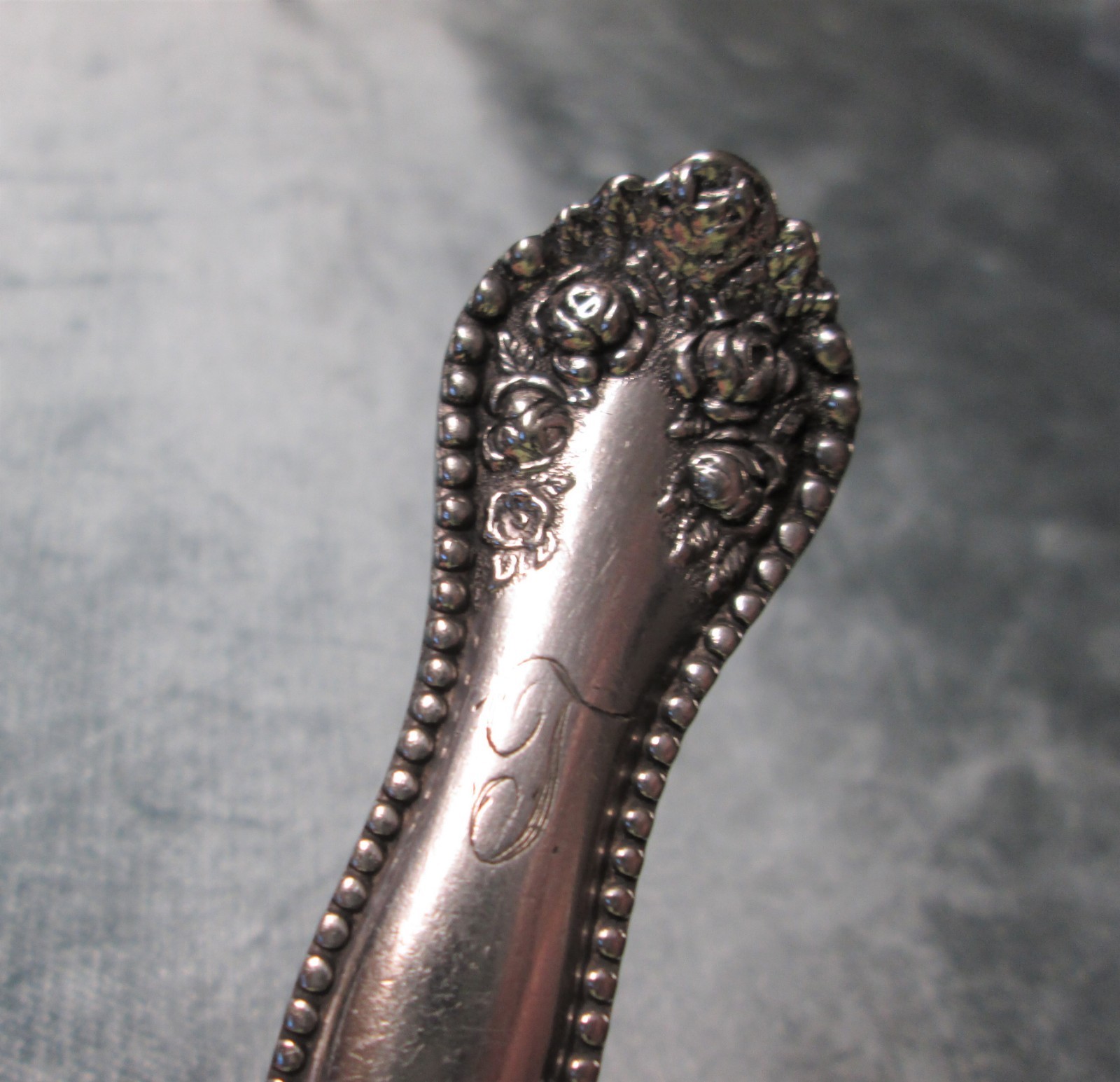 ROSE aka YORK ROSE 1910 Serving Spoon E H H Smith Antique Silverplate T Monogram