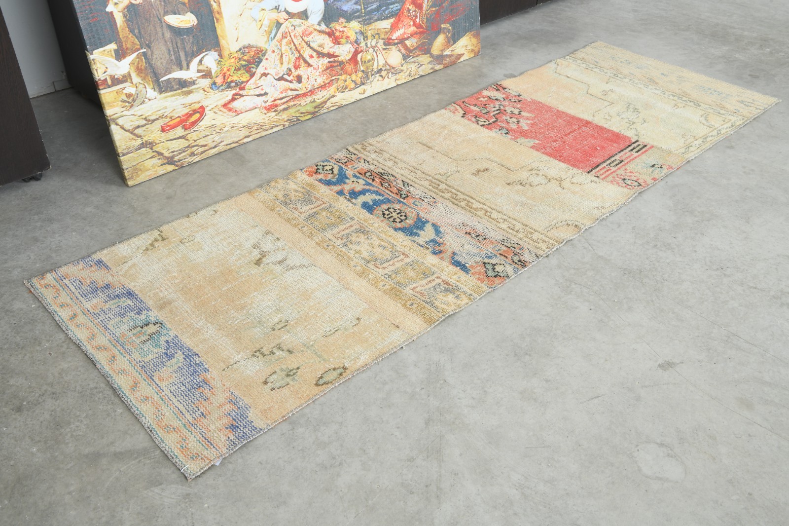 Faded Turkish Runner Rug 2×7 ft Handwoven Neutral Vintage Small Rug Runner,213