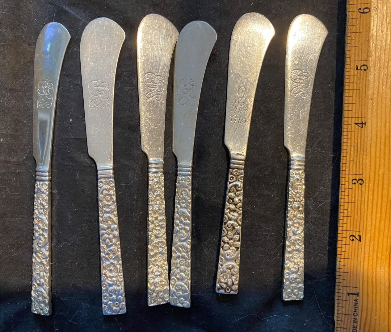 JACOBI & JENKINS REPOUSSE STERLING SILVER 6 BUTTERS 35 OTHER LOTS IN PATTERN