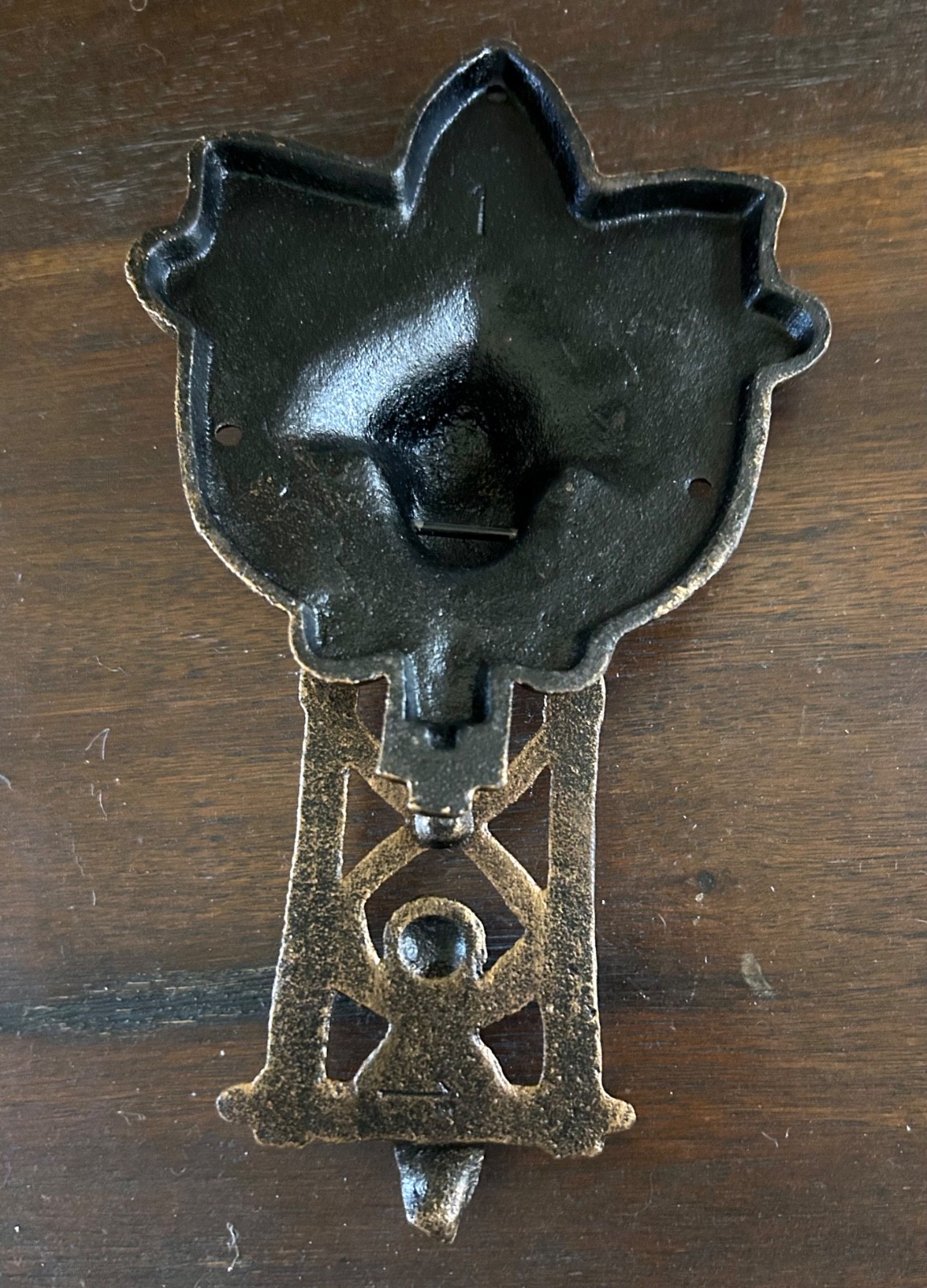 Art Nouveau Cast Iron Door Knocker – Vintage Female Mask & Cherub on Swing