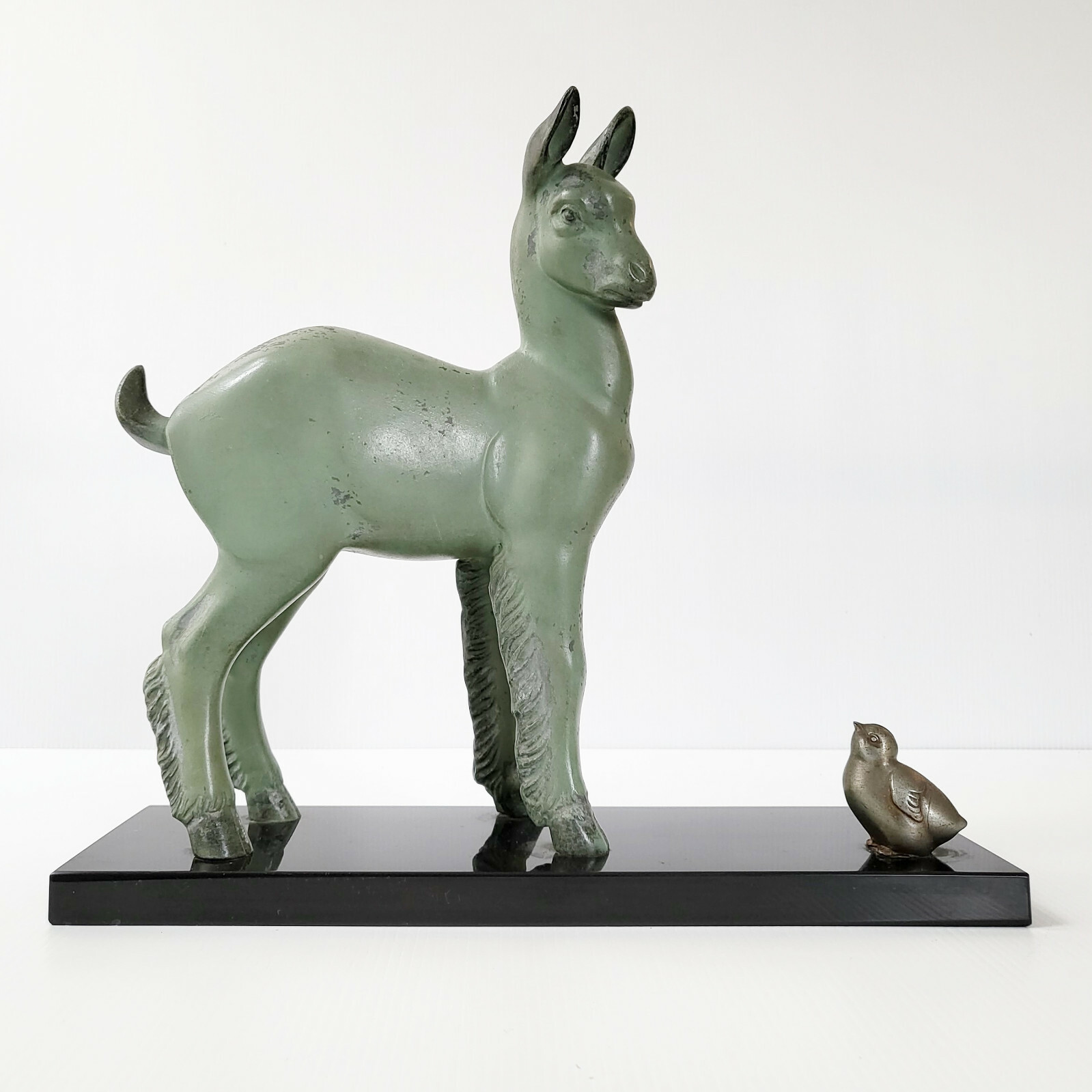The Lamb & The Bird 1930 Art Deco Metal & Marble 30s Bronze Animalier 1930s