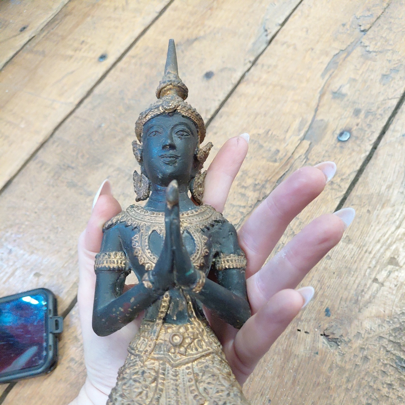 THAI TEPPANOM TEMPLE GUARD STATUE SCULPTURE IN PATINATED BRONZE 10″ tall