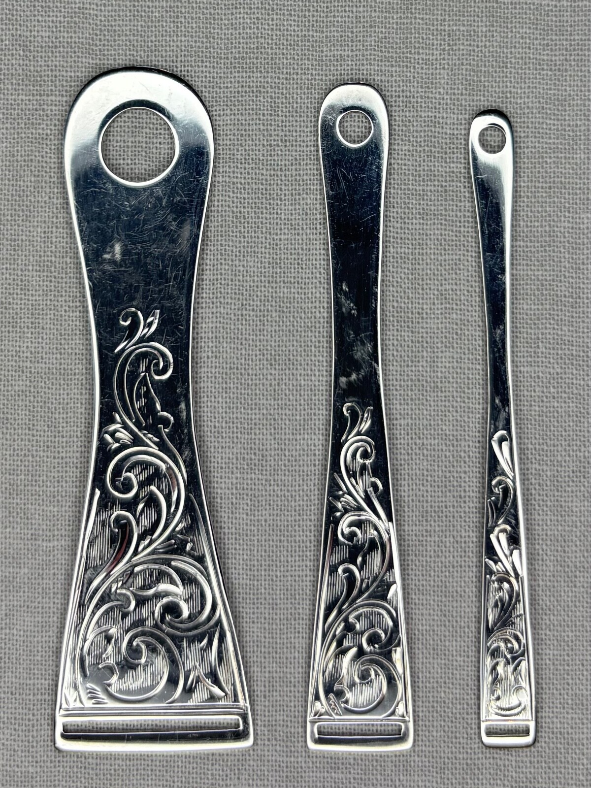 Set of 3 Antique Sterling Silver Bodkins / Ribbon Threaders Sewing Tools