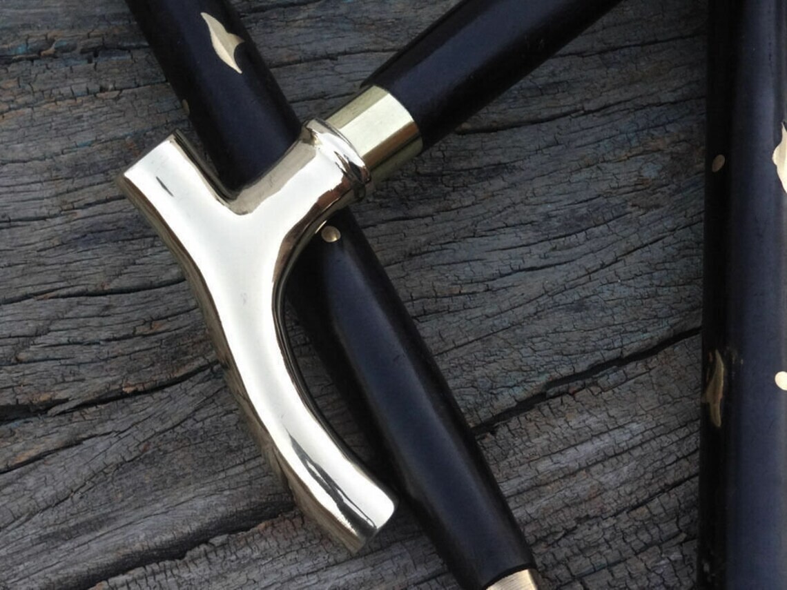 Plain Smooth Derby Handle Victorian Foldable Black Colour Wooden Walking Stick