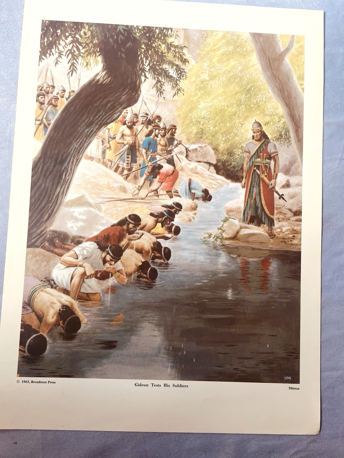 1963 Sunday School Poster GIDEON TESTS HIS SOLDIERS Religious Bible 12×17