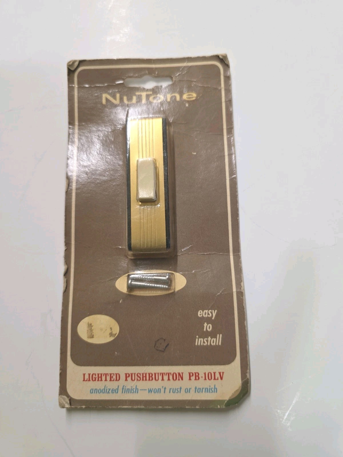 Nutone PB-10L USA Ribbed Gold Tone Black Push Button Door Bell Vintage NOS