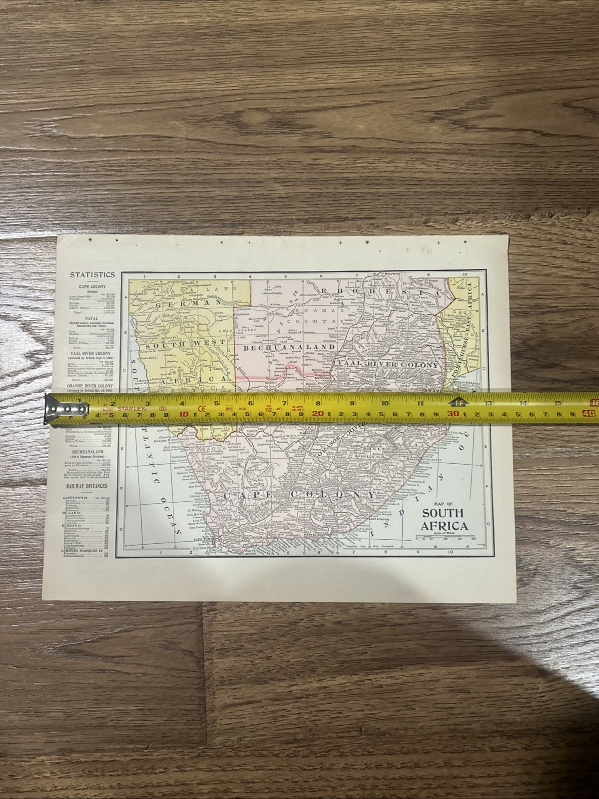 Antique 1908 Map Of South Africa 14”x11”