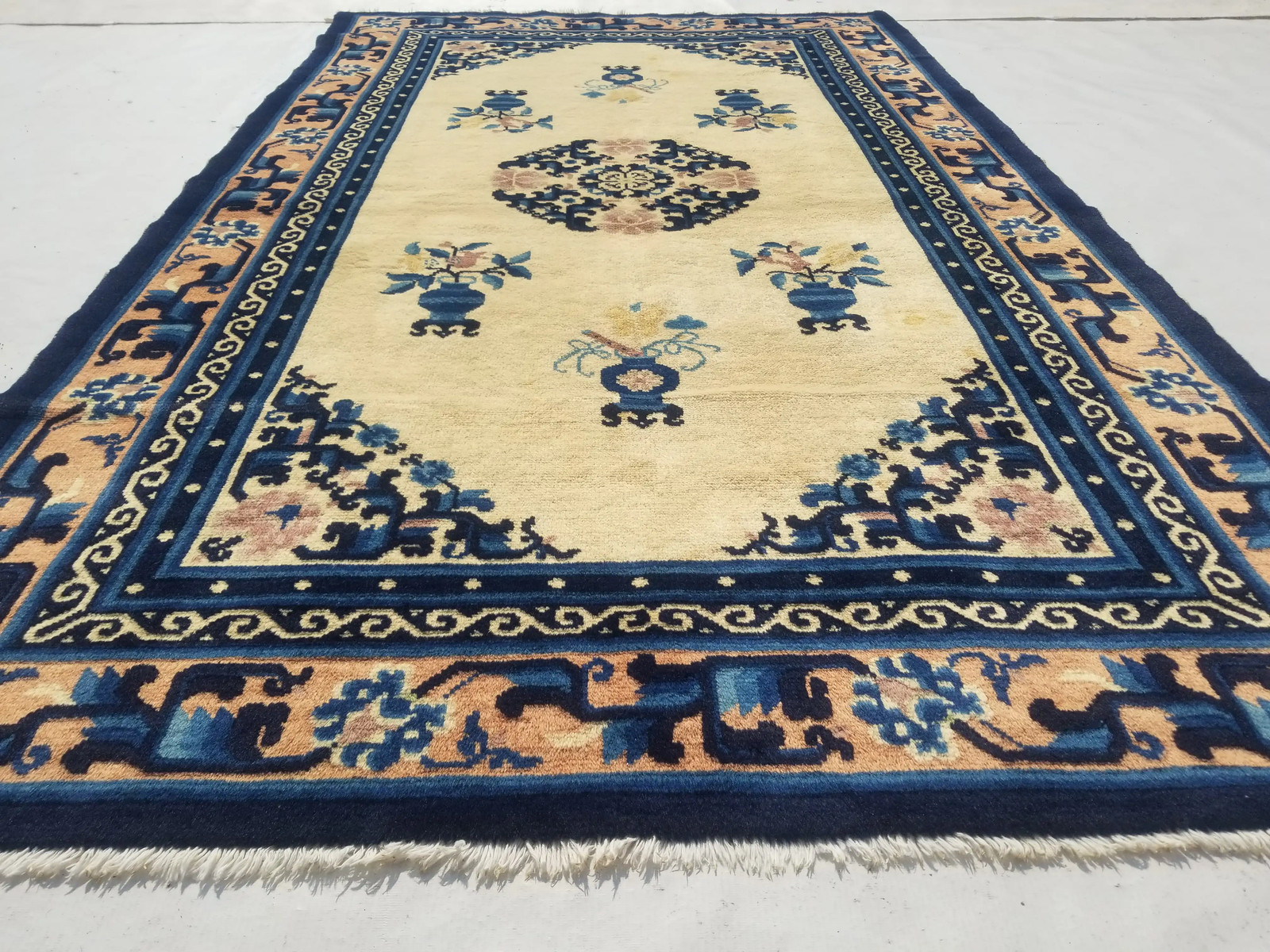 Antique Tibetan Chinese Peking Hand Knotted Multicolor Wool Rug Carpet 208x122cm