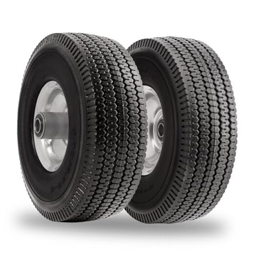 RRQ 10 Inch Solid Polyurethane Tire 4.10/3.50-4 Tire, 10″ Flat Free Wheels