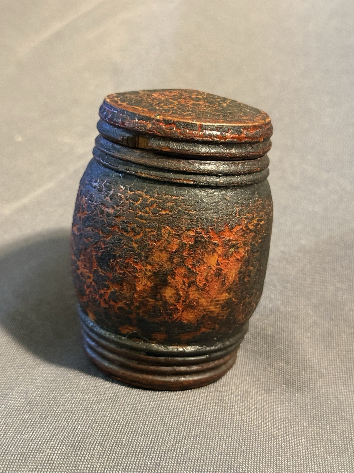 Early Antique Primitive Treen Turned Wooden Canister w/ crusty old surface