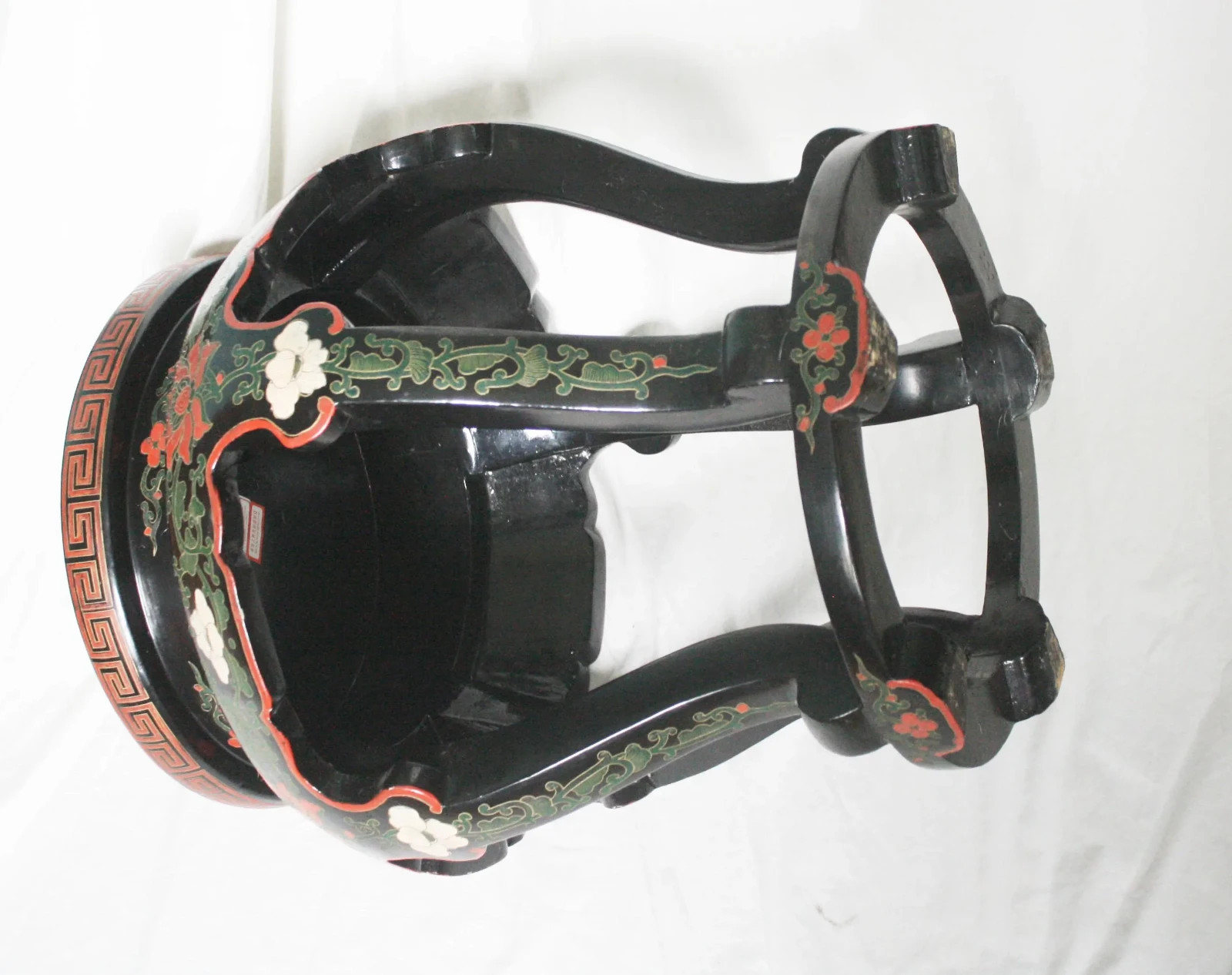 Vintage Chinese Ebonized Cloisonne Top Garden Seat