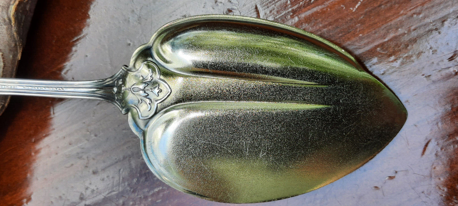 Sterling Silver Wendt Ribbon Pattern Jam or Pudding Spoon w Goldwashed Blade