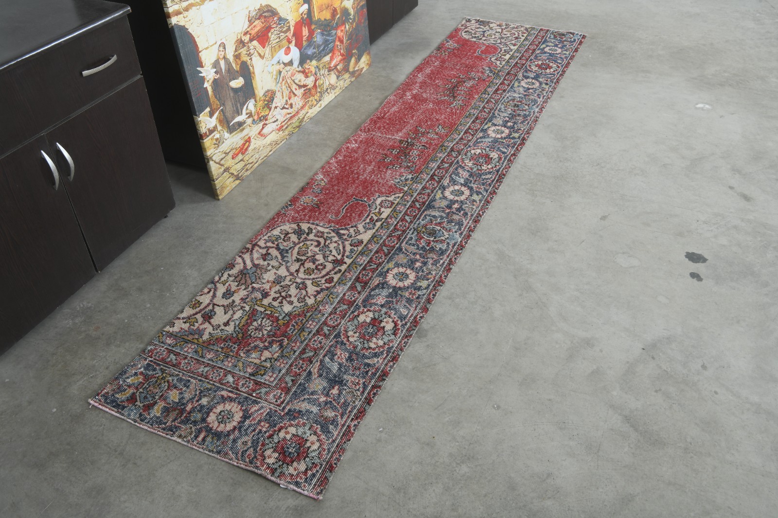 turkish runner 2×10 ft, hand-knotted vintage runner rug, muted oushak rug,303