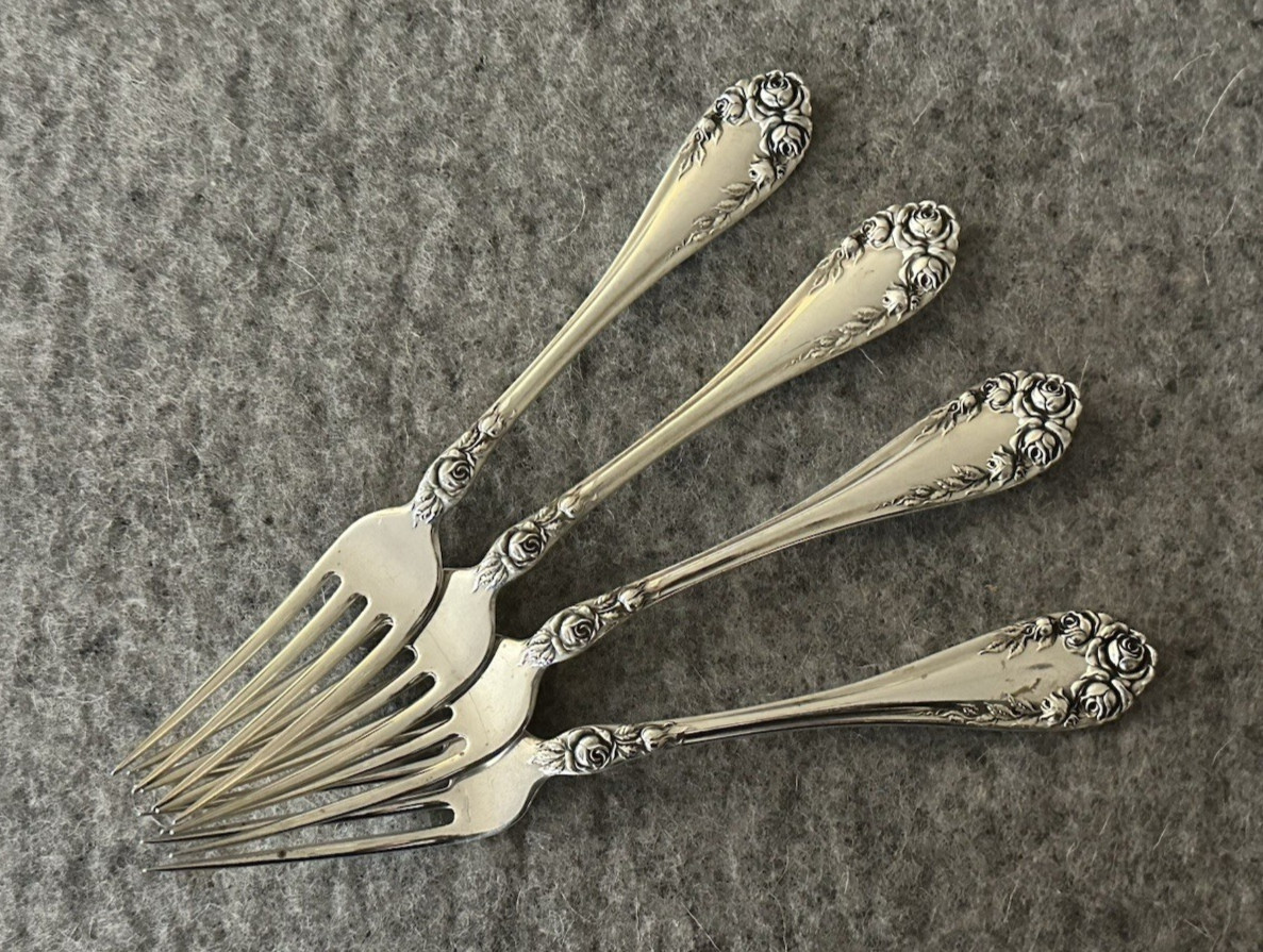 ROSE pattern by Wallace, 1898 Sterling Silver Forks-7 Inch-Set of 4 Forks