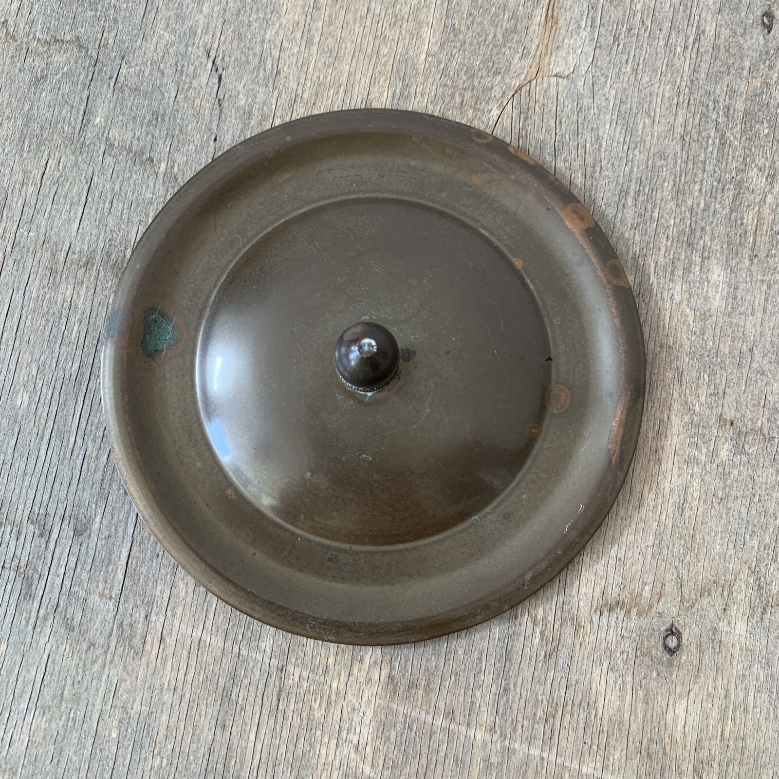 Antique Vintage Copper & Brass Handled Tin Lined Small Lidded Pan Cookware Decor