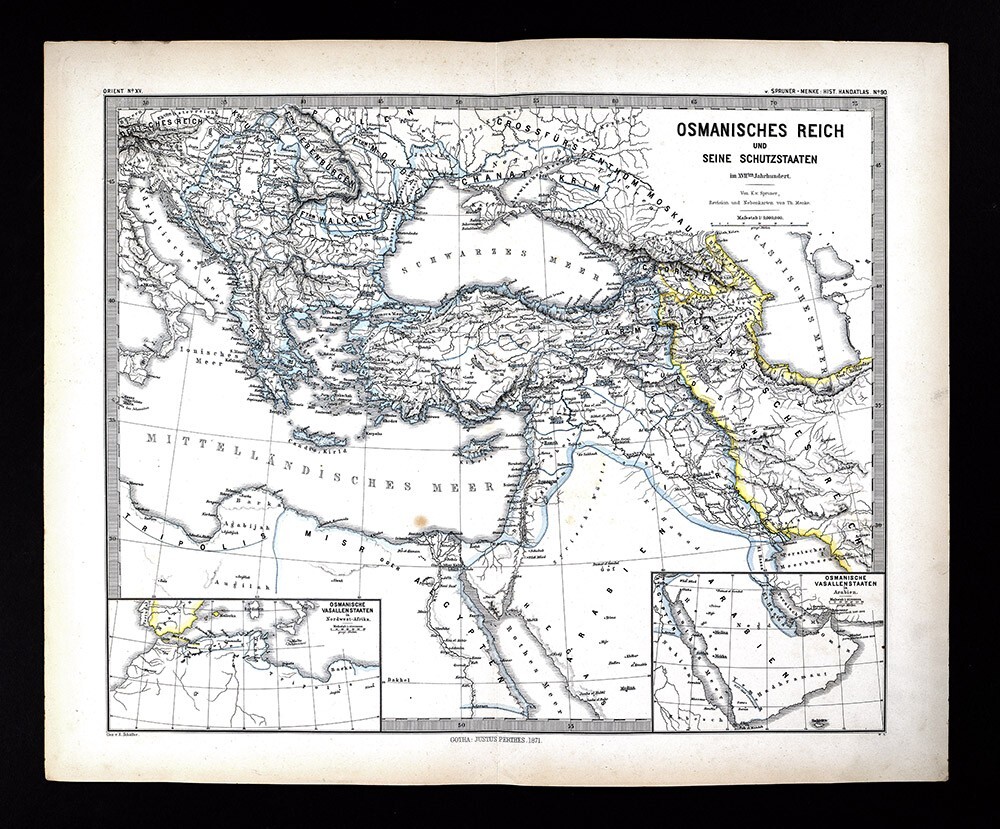 1880 Map Ottoman Empire Protectorates Turkey Greece Middle East Arabia Hungary
