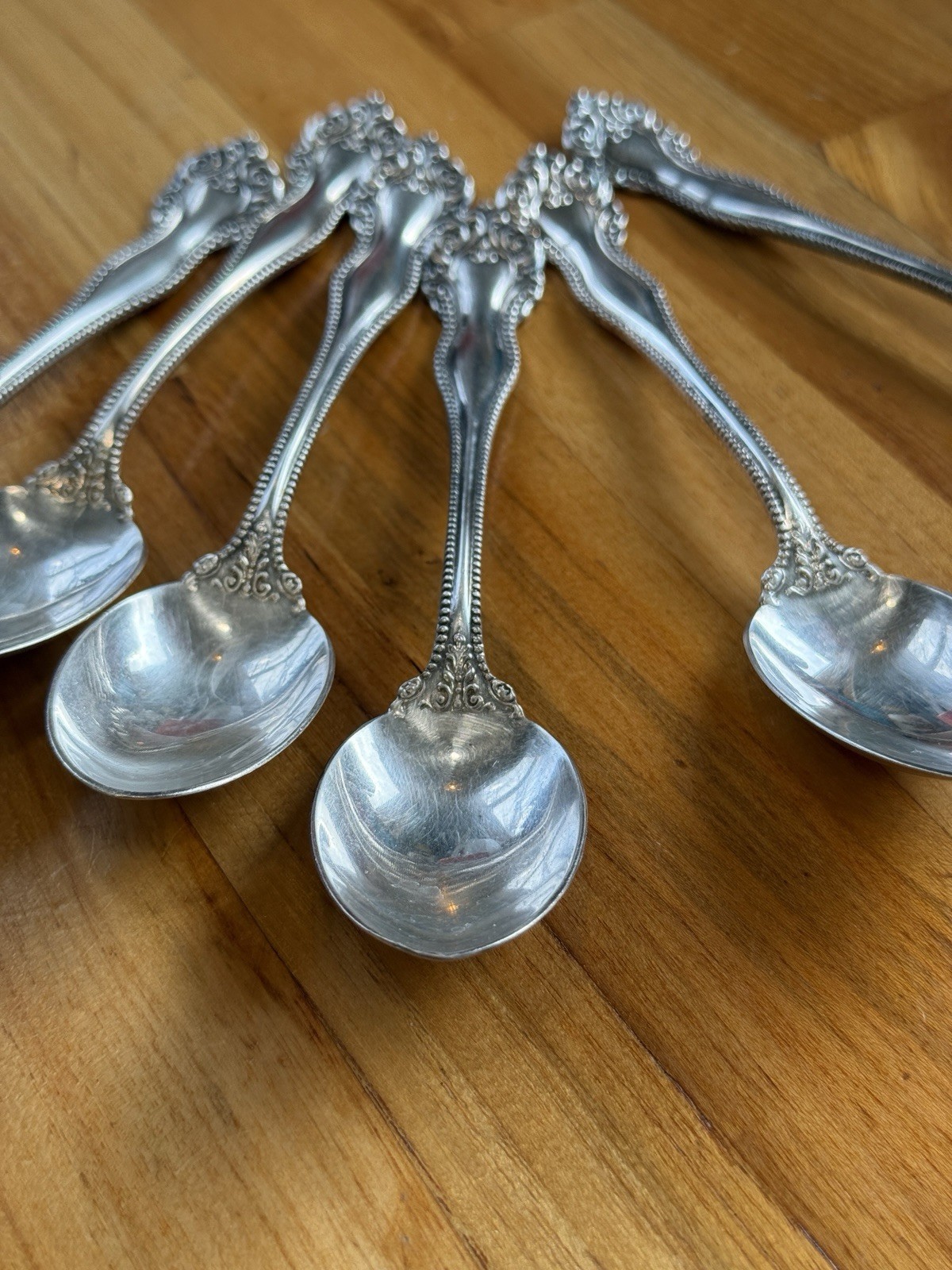 Set of 6 M.S. Benedict Teaspoons Silver Plated Beaded Ornate 6″ Antique Flatware