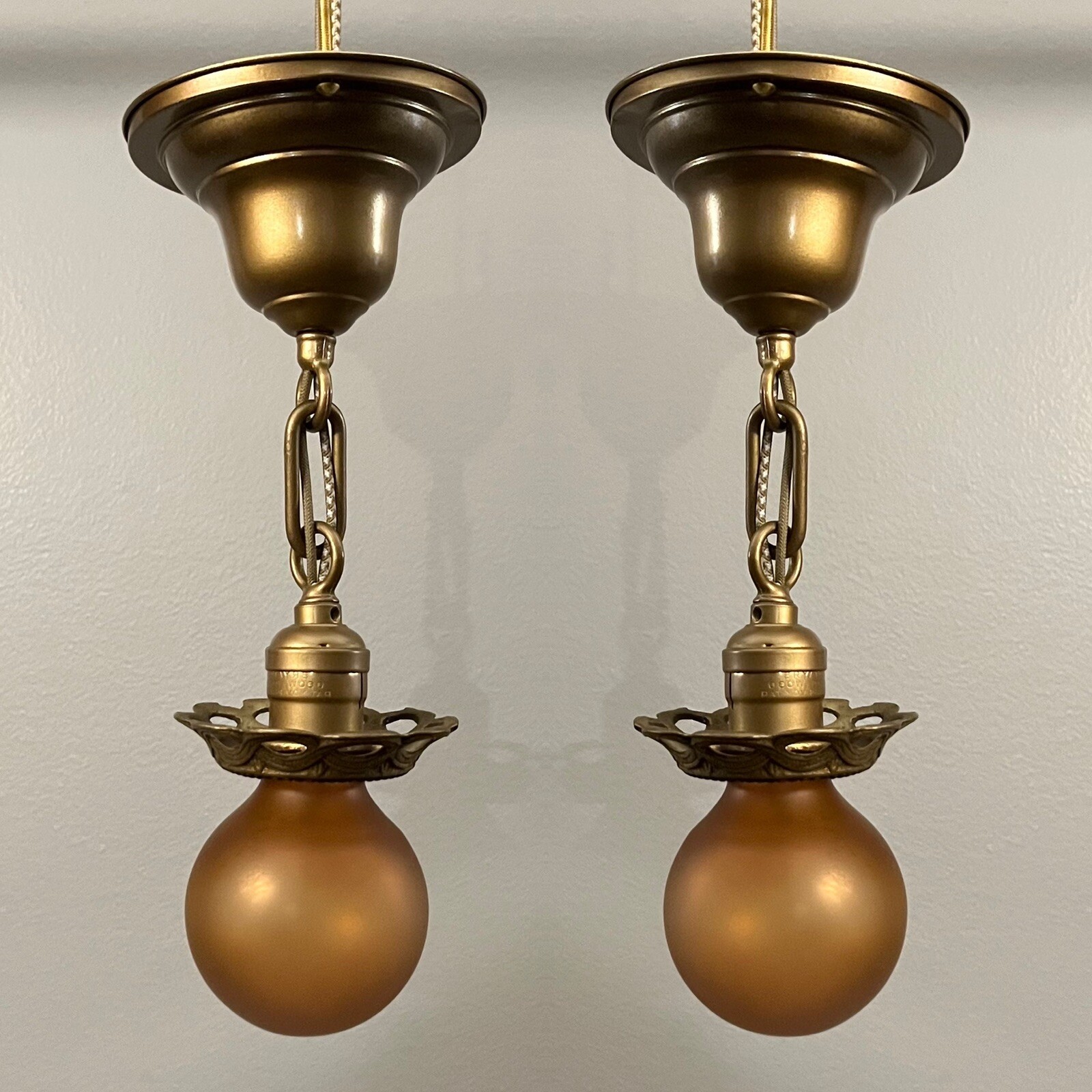 Vintage Antique Pendant Light Bar Fixtures Pair Short 1M