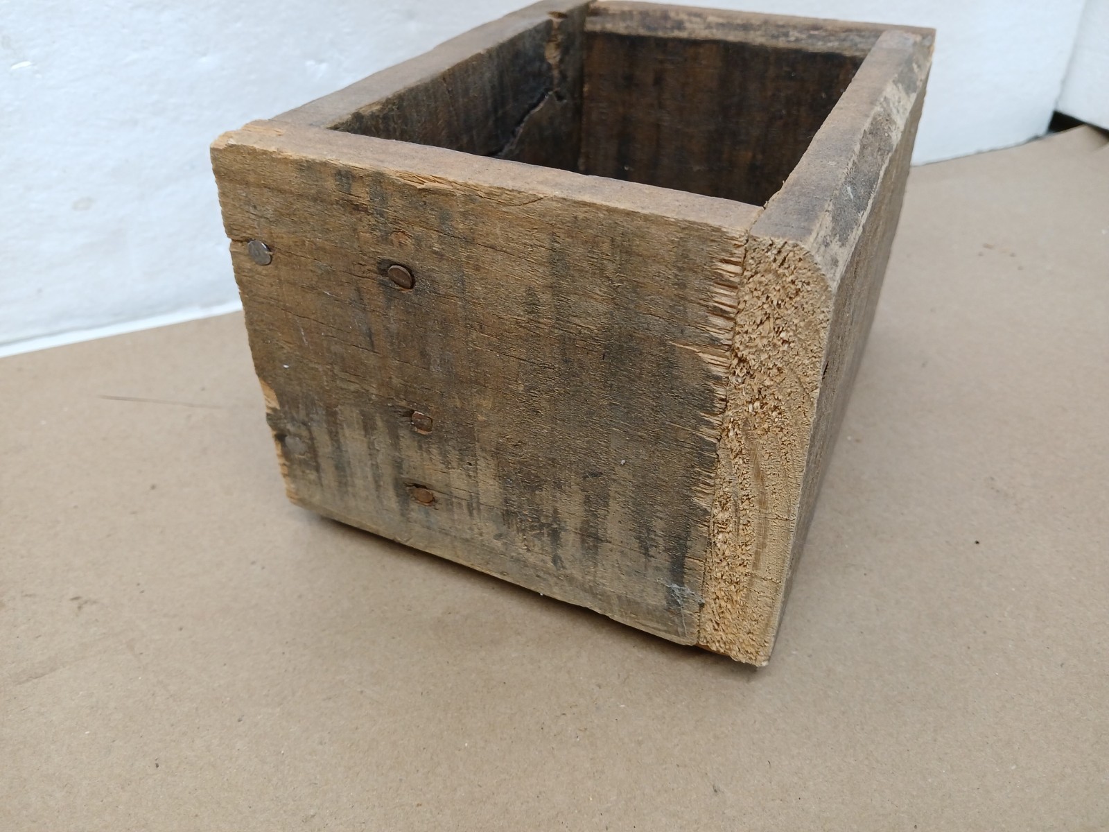 Small Primitive Wood Box Rustic Handmade Nail Built Farmhouse Decor