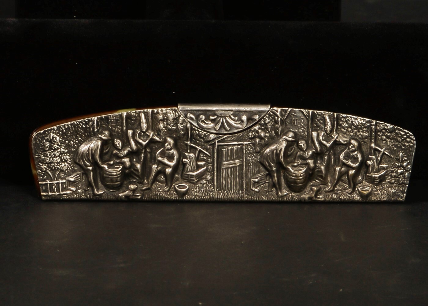 Vintage Silver Plated Repousse Comb & Holder 30g Tavern Danish Hans Jensen 5″