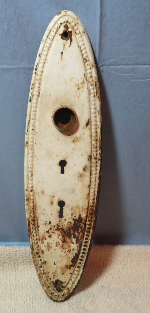 Salvage 11 1/2″ long 3″ wide Antique Vintage Ornate Steel Door Knob Plate
