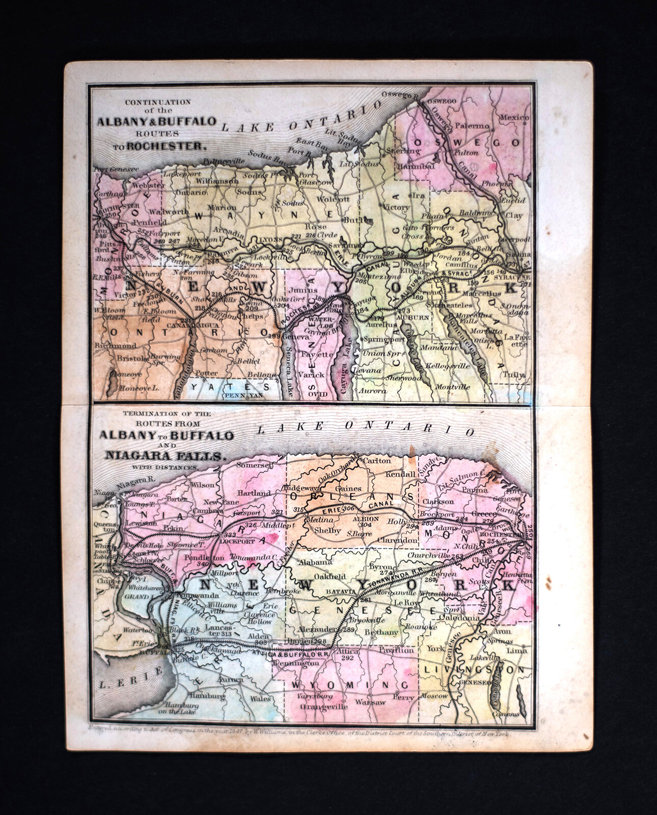 1847 Williams Map New York Albany Buffalo Rochester Niagara Falls Erie Canal